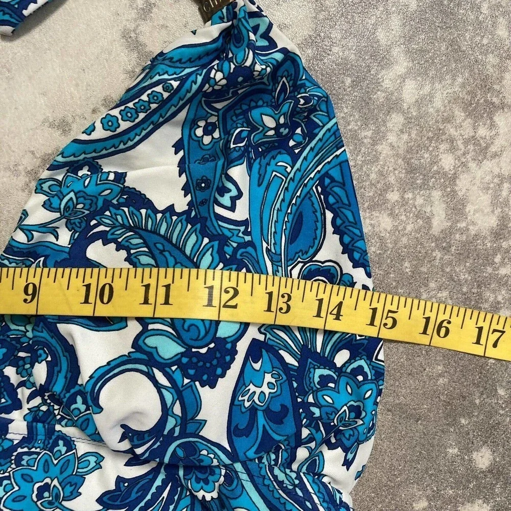 Chaps Sz 12 Retro Paisley Halter Swimsuit Blue‎ White Sweetheart Shirred
